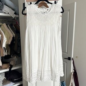 Free People White Sleeveless Midi Dress with Crochet Yoke